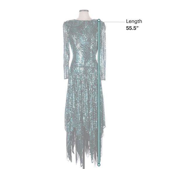 VTG Black Tie Teal Sequin Long Sleeve Silk Midi Dress NYE party 8 - Picture 4 of 5